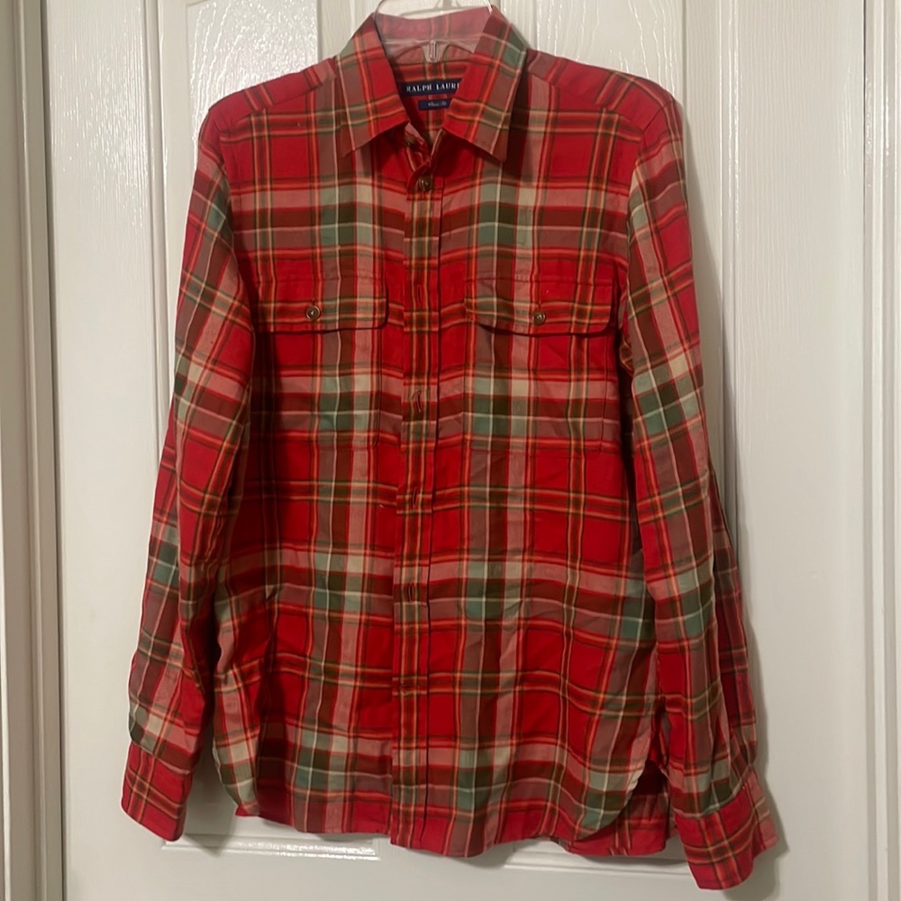 MENS RALPH LAUREN CLASSIC FIT SZ. 12 (MENS SMALL) FLANNEL RED